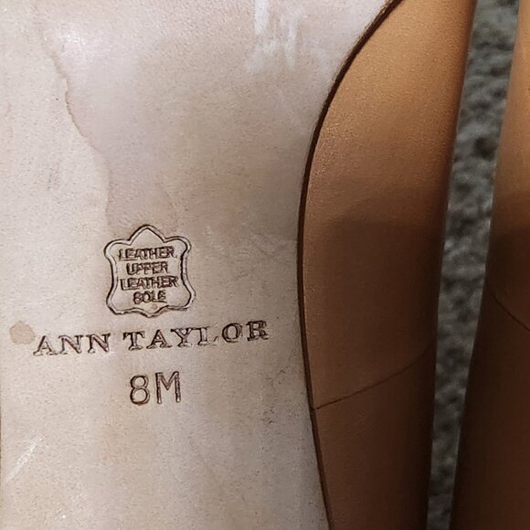100% Leather Camel Brown Ann Taylor Open Toe Heels Size 8 - Picture 14 of 14